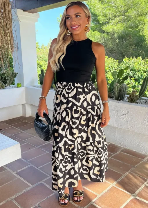 AX Paris Black Abstract Print 2 In 1 Smock Midi Dress