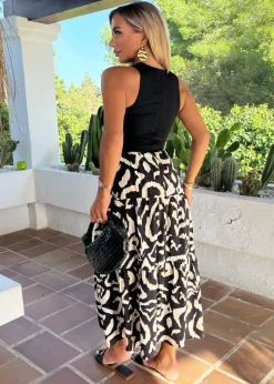 AX Paris Black Abstract Print 2 In 1 Smock Midi Dress