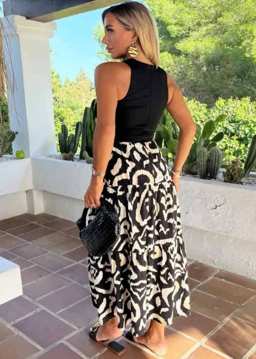 AX Paris Black Abstract Print 2 In 1 Smock Midi Dress