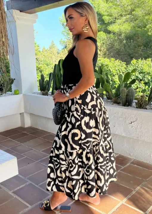 AX Paris Black Abstract Print 2 In 1 Smock Midi Dress