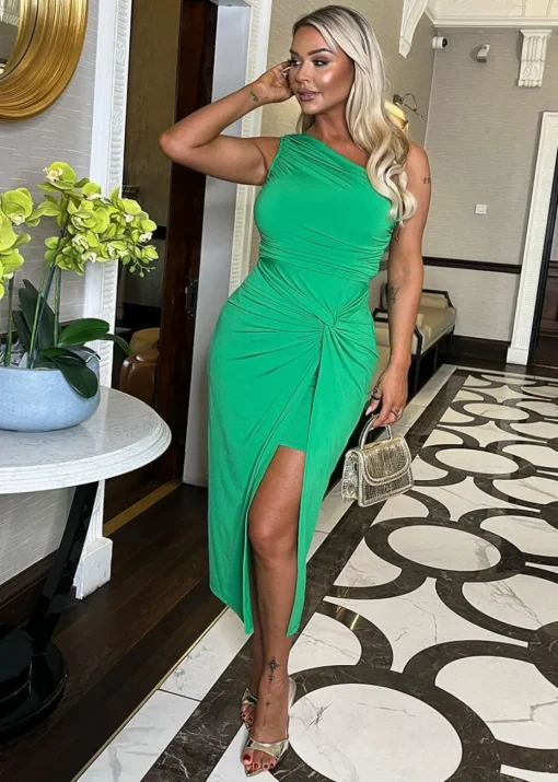 AX Paris Green One Shoulder Knot Skirt Midi Dress