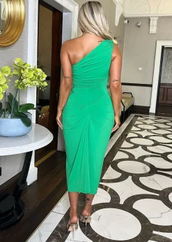 AX Paris Green One Shoulder Knot Skirt Midi Dress