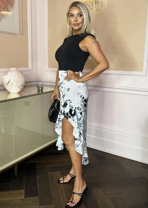 AX Paris Multi Abstract Animal Print 2 In 1 High Low Frill Hem Midi Dress
