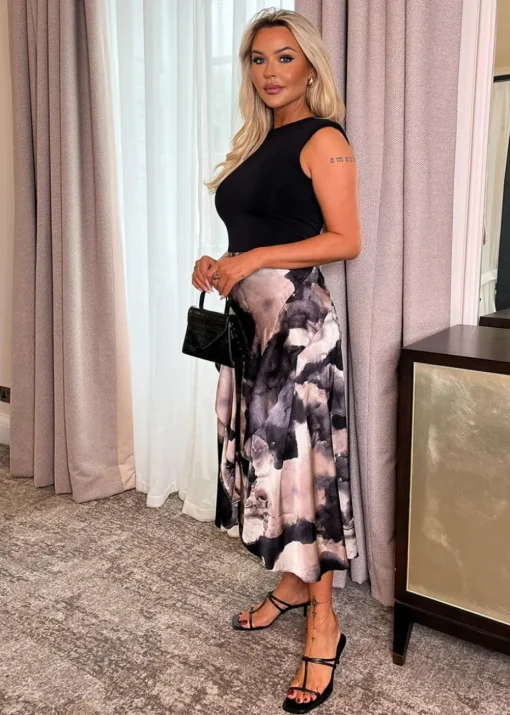 AX Paris Multi Marble Print 2 In 1 Double Frill Split Midi Dress