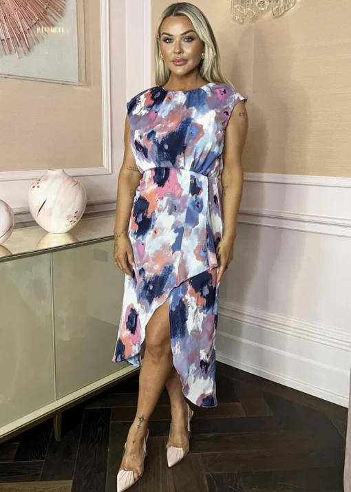 AX Paris Multi Smudge Print Dipped Hem Midi Dress