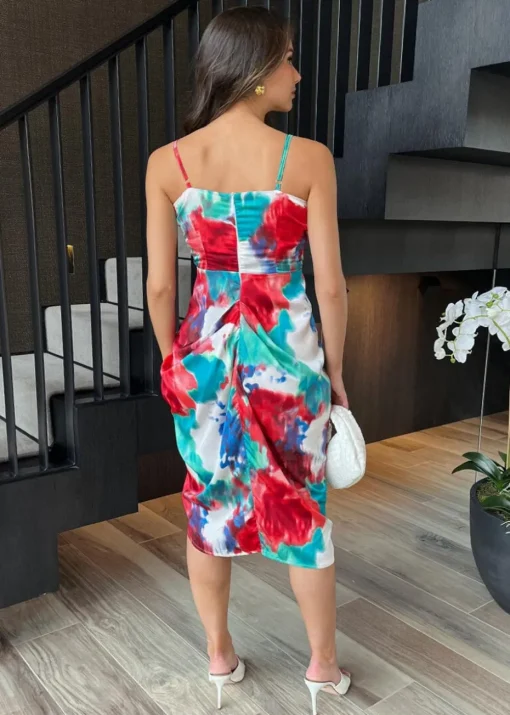 AX Paris Multi Tie Dye Printed Strappy Wrap Top Gathered Skirt Midi Dress