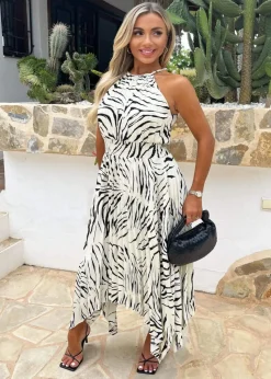 AX Paris Multi Zebra Print Zig Zag Hem Pleated Midi Dress