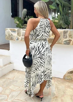 AX Paris Multi Zebra Print Zig Zag Hem Pleated Midi Dress