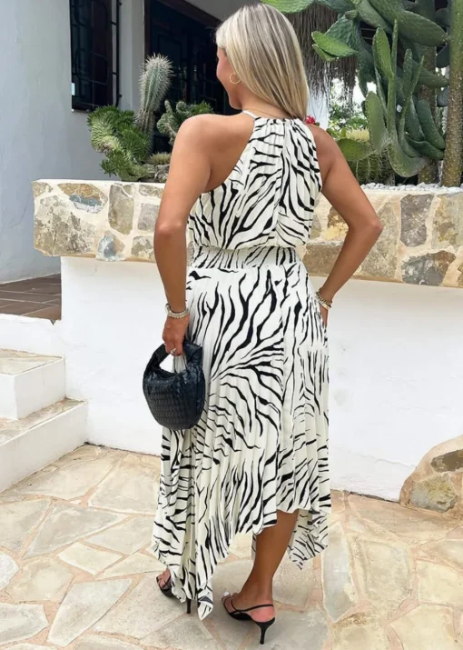 AX Paris Multi Zebra Print Zig Zag Hem Pleated Midi Dress