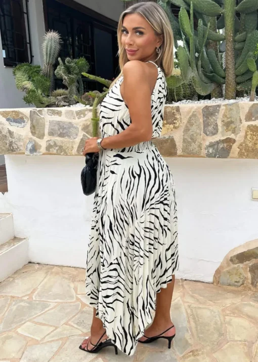 AX Paris Multi Zebra Print Zig Zag Hem Pleated Midi Dress