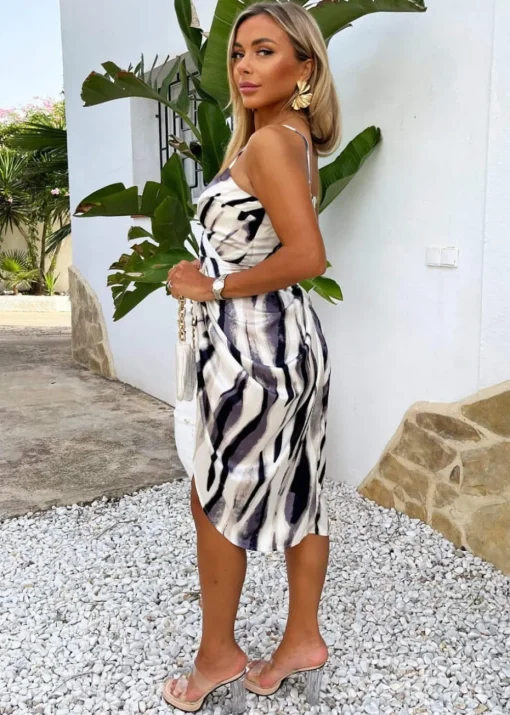 AX Paris Navy Stripe Print Strappy Wrap Top Midi Dress