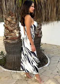 AX Paris Navy Stripe Print Strappy Twist Back Slip Midi Dress