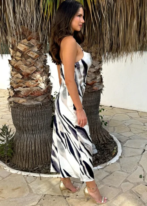 AX Paris Navy Stripe Print Strappy Twist Back Slip Midi Dress