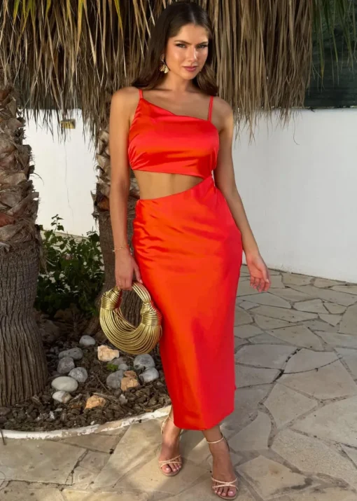 AX Paris Orange Asymmetric Cut Out Strappy Midi Dress
