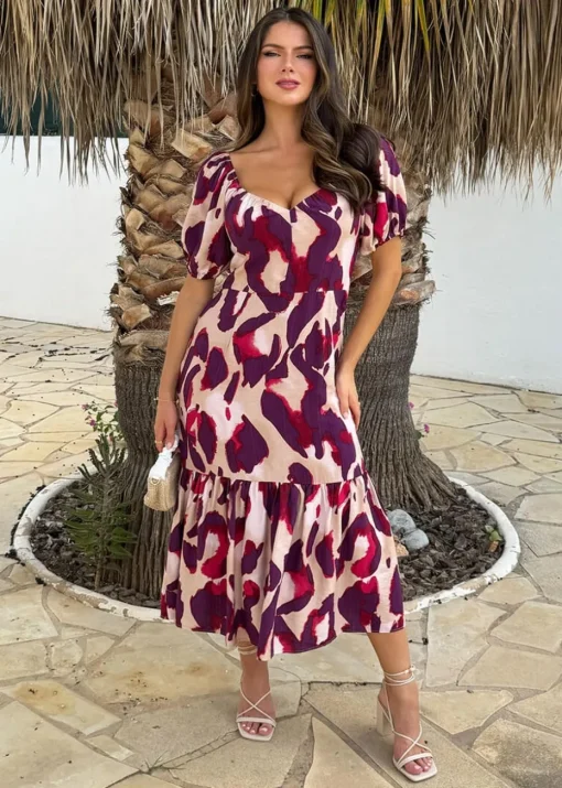 AX Paris Purple Animal Print Puff Sleeve Smock Midi Dress