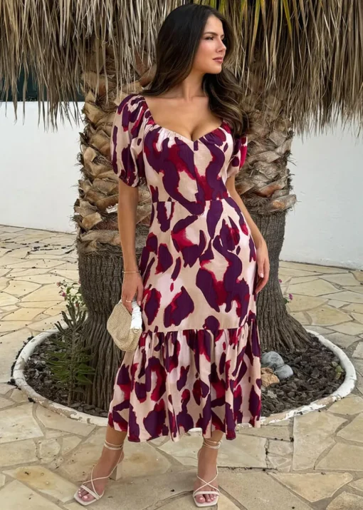 AX Paris Purple Animal Print Puff Sleeve Smock Midi Dress