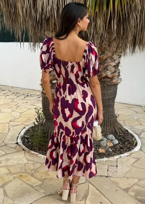 AX Paris Purple Animal Print Puff Sleeve Smock Midi Dress