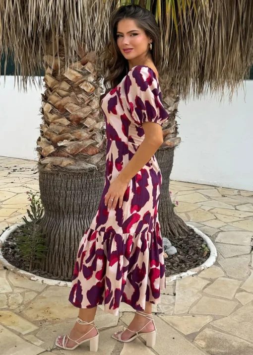 AX Paris Purple Animal Print Puff Sleeve Smock Midi Dress