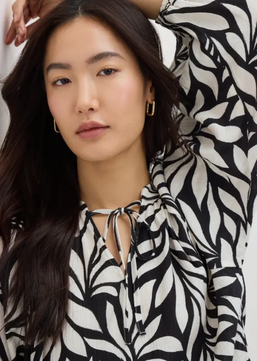 Black Crinkle Palm Boho Blouse