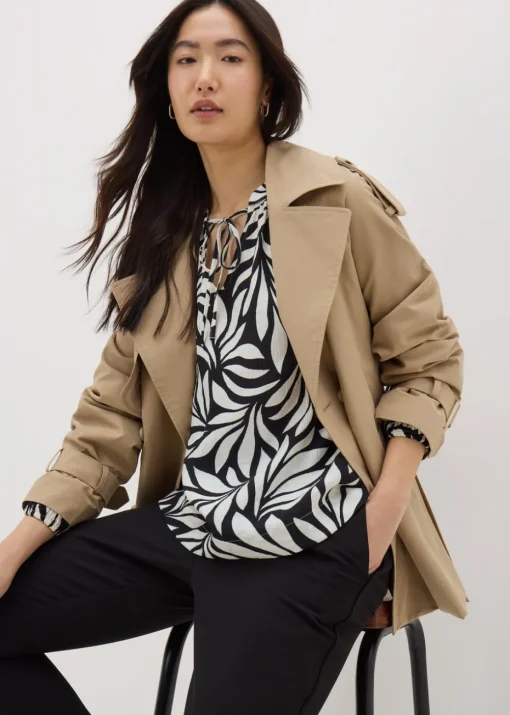 Black Crinkle Palm Boho Blouse