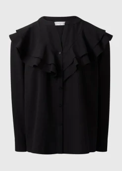 Black Double Ruffle Neck Blouse