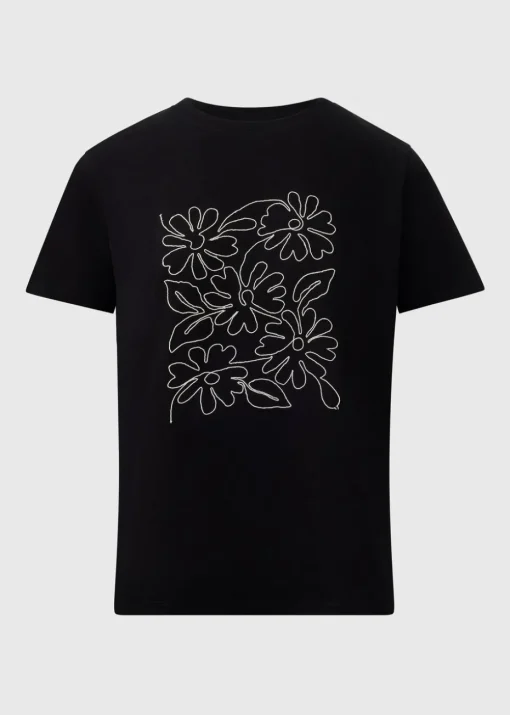 Black Floral Embroidered T-Shirt