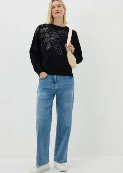 Black Floral Stitch Sweatshirt