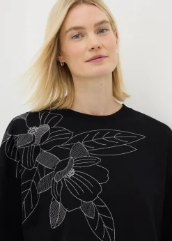 Black Floral Stitch Sweatshirt