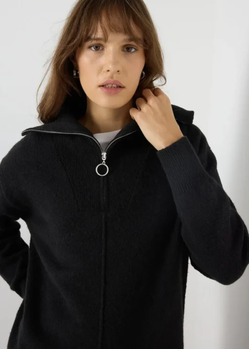 Black Knitted Half Zip Jumper