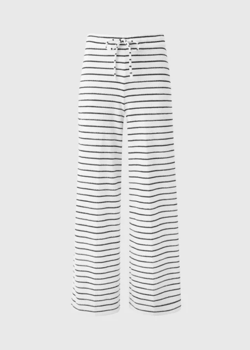 Black Monochrome Stripe Towelling Wide Leg Trousers