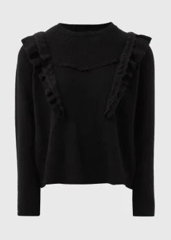 Black Pointelle Frill Knitted Jumper