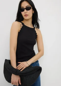 Black Scalloped Edge Racer Back Vest Top
