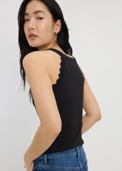 Black Scalloped Edge Racer Back Vest Top