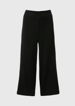 Black Textured Cropped Wide Leg Trousers
