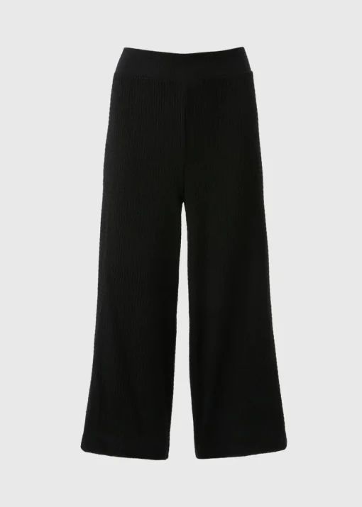 Black Textured Cropped Wide Leg Trousers