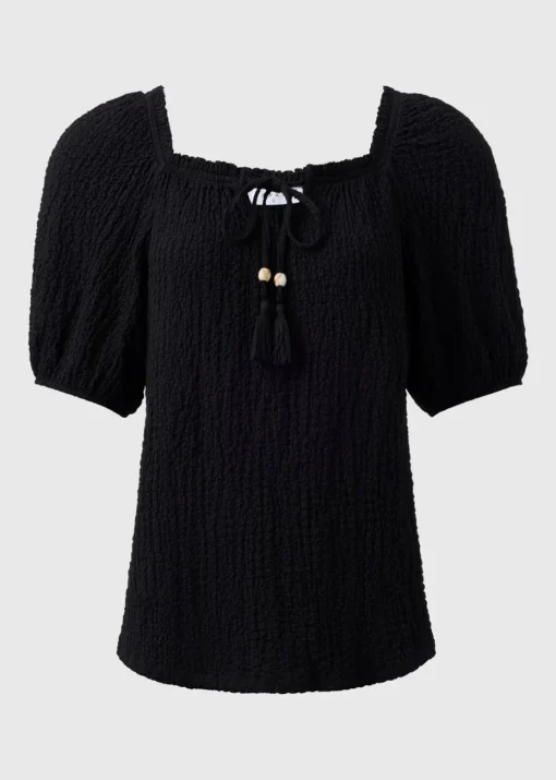 Black Textured Gypsy Top