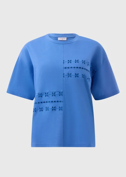 Blue Broderie Patchwork T-Shirt