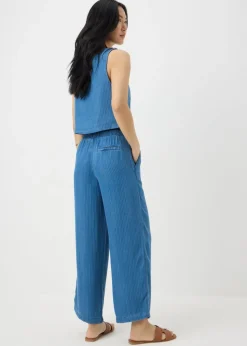 Blue Denim Pinstripe Wide Leg Co Ord Trousers