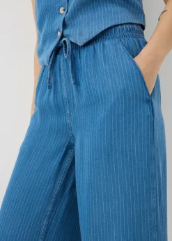 Blue Denim Pinstripe Wide Leg Co Ord Trousers