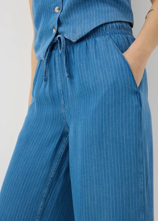 Blue Denim Pinstripe Wide Leg Co Ord Trousers