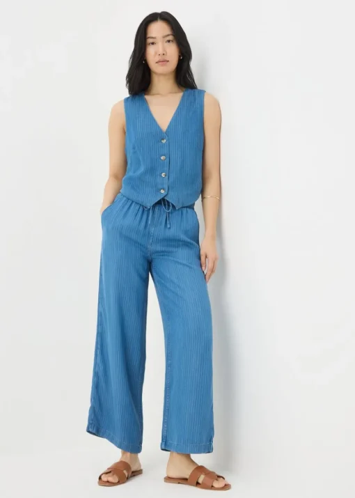 Blue Denim Pinstripe Wide Leg Co Ord Trousers