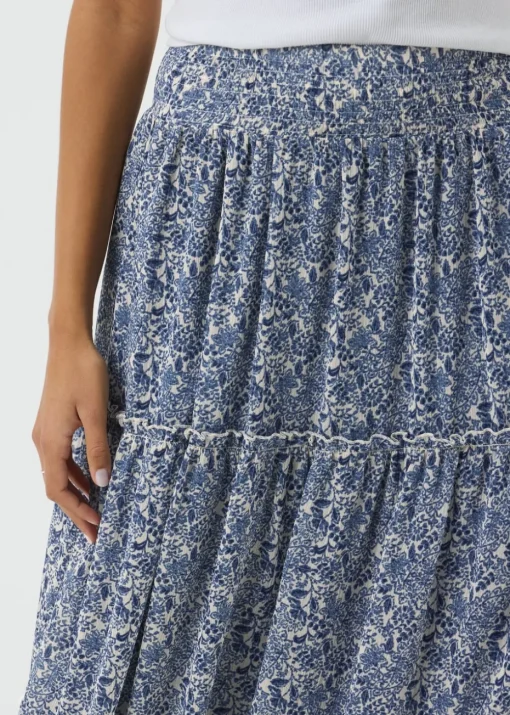 Blue Floral Tiered Maxi Skirt