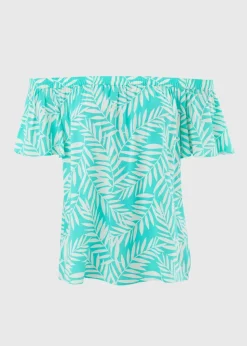 Blue Leaf Print Bardot Top
