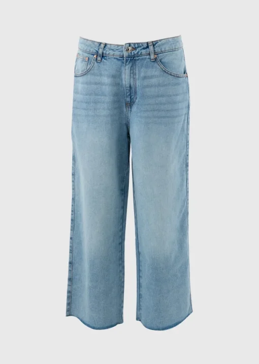 Blue Light Wash Wide Leg Cropped Jeans