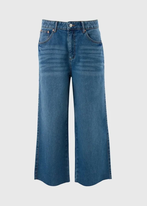 Blue Mid Wash Cropped Wide Leg Jeans