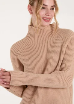 Blue Vanilla Beige Double Hem Detail High Neck Jumper