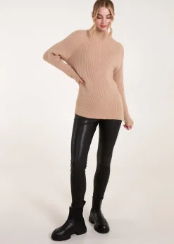 Blue Vanilla Beige Double Hem Detail High Neck Jumper