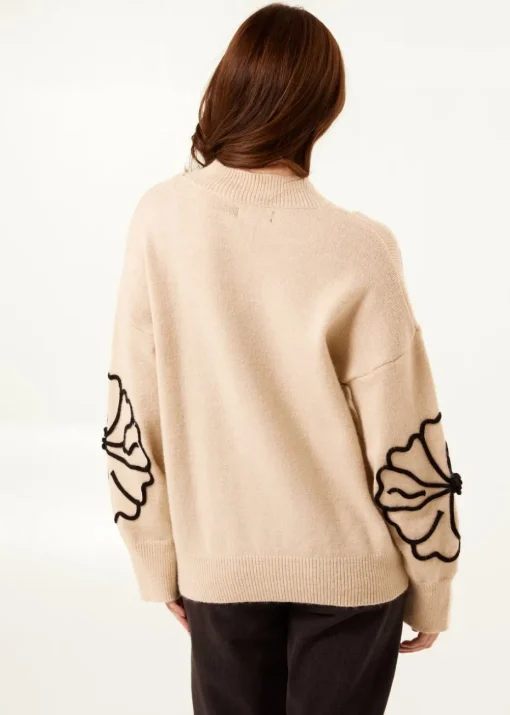 Blue Vanilla Beige Large Flower Embroidery Jumper
