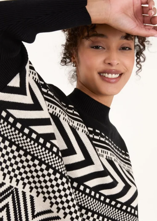 Blue Vanilla Black Abstract Print Round Neck Jumper