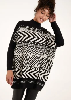 Blue Vanilla Black Abstract Print Round Neck Jumper